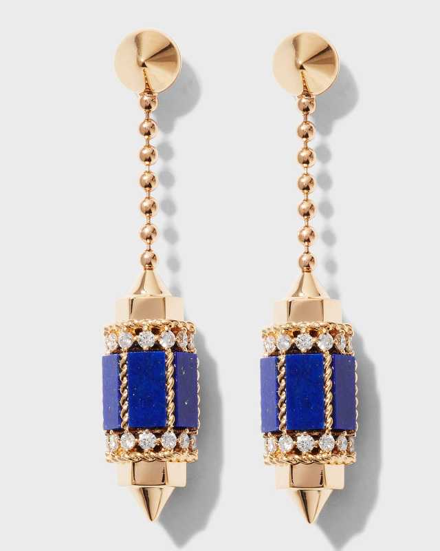 18k Rose Gold Diamond & Lapis Drop Earrings